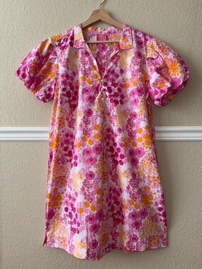 Just Darviny 100% Cotton Virginia Dress Brazil Pink Puff Sleeve Large